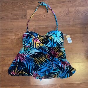 Tropical Halter Tankini Top with Leaf Print